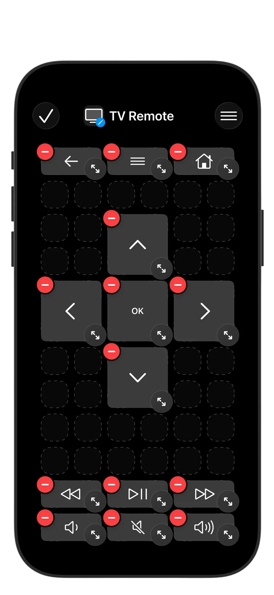 Custom TV remote layout in the Mobile Mouse Remote Editor
